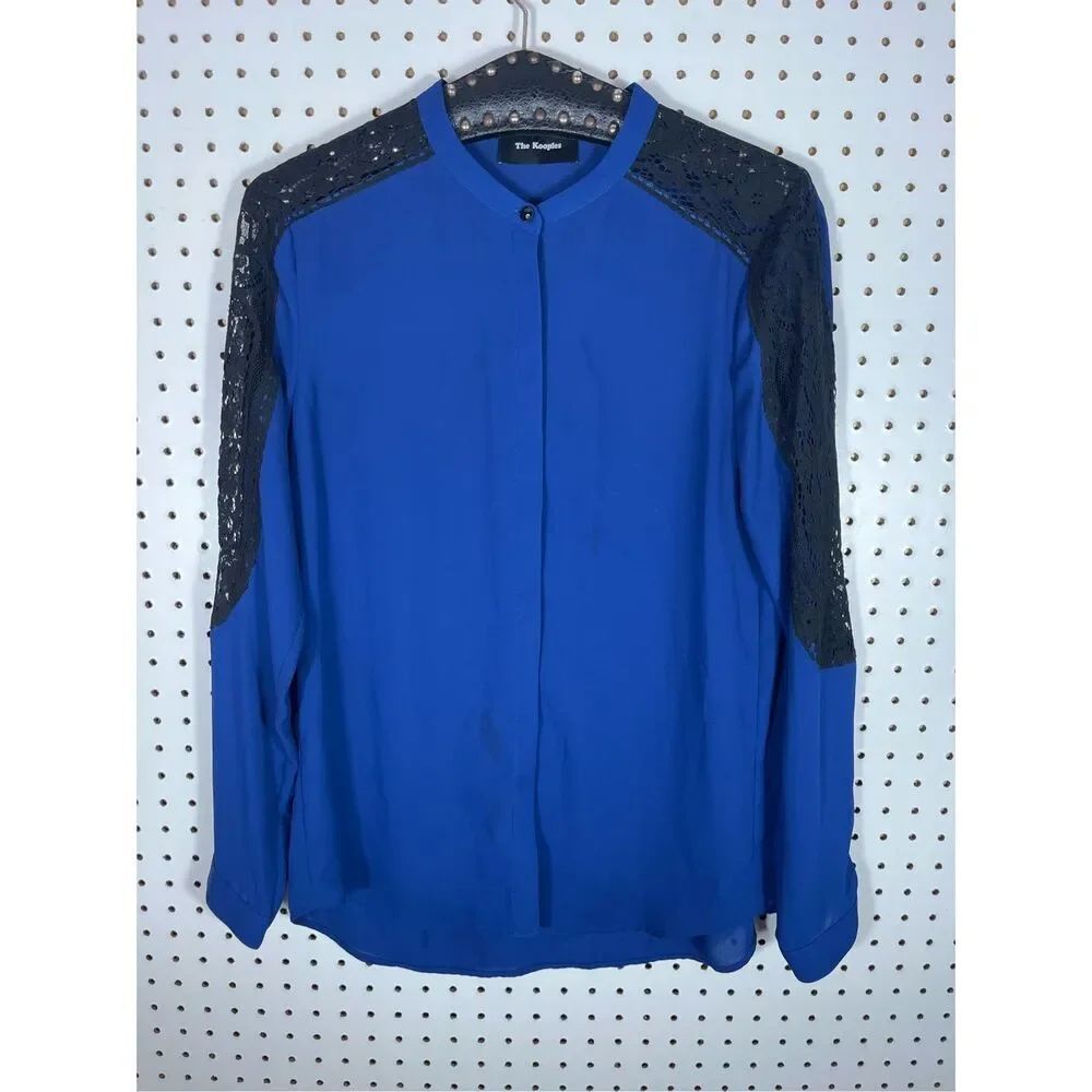 The Kooples lace trim crepe blouse size M